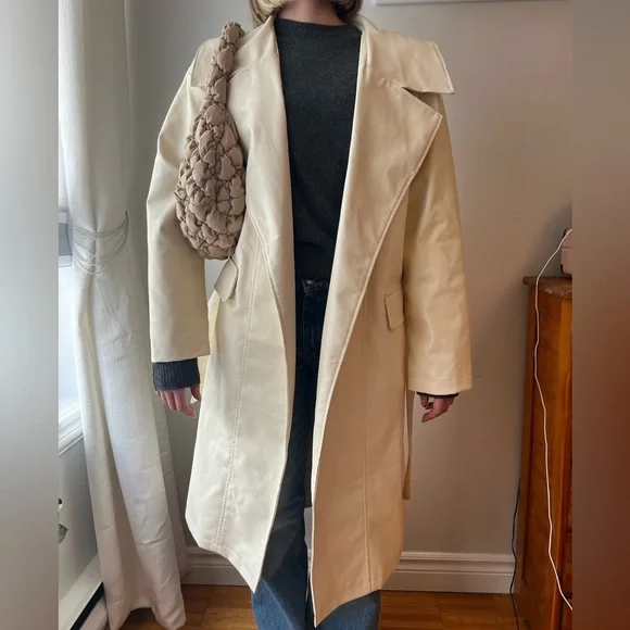 Faux Leather Trench Long Coat Pretty Little Thing